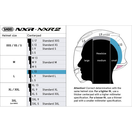SHOEI NXR / NXR 2 ALMOHADILLA CENTRAL L 13MM
